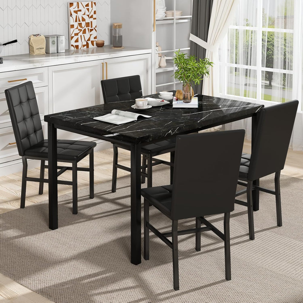 Hooseng Kitchen Table Set 5 Piece Dining Room Table Set Marble Dining Table 4...