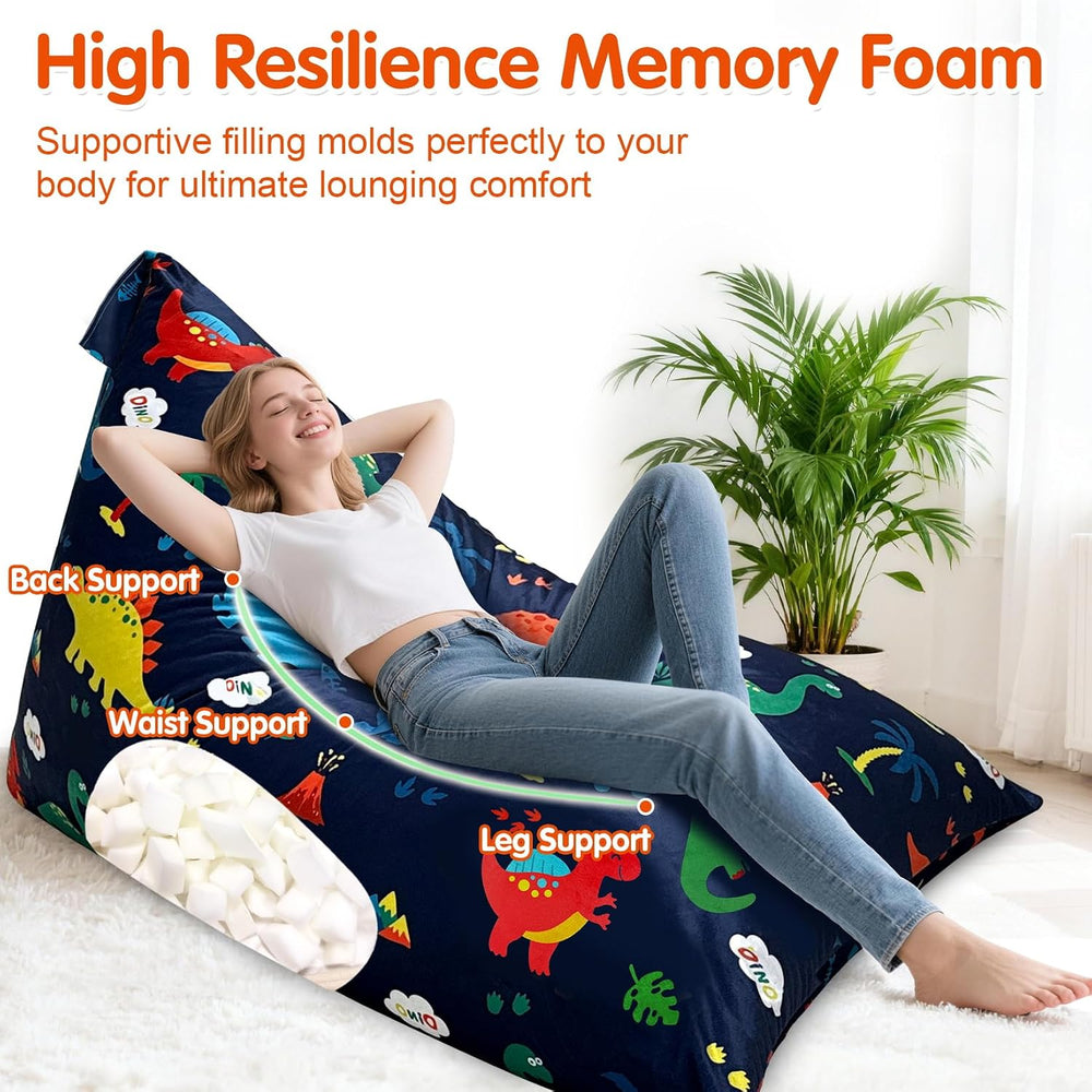 3.8 Ft Dinosaur Bean Bag Chair for Adults with Memory Foam Filling, Bean Bag ...