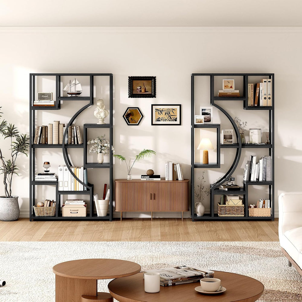 LGHM Bookshelf Set of 2 with Metal Frame, 5 Tier Geometric Bookcase, Adjustab...
