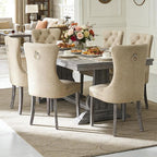 Kiztir Leather Dining Chairs Set of 6, Upholstered Dining Room Chair with Nailhead Trim and Solid Wood Legs, Luxury Wingback Dining Side Chair for Living Room, Bedroom, Kitchen (Beige)