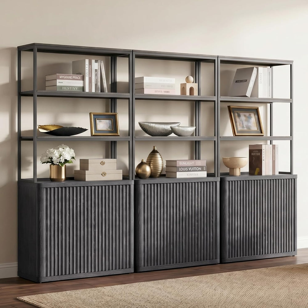 SICOTAS 71" Tall Book Shelf with Doors 5 Tier Bookshelf Bookcase