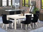 East West Furniture LGDA7-LWH-24 7 Piece Dining Set Includes a Rectangle Kitchen Table with Butterfly Leaf and 6 Polyester Fabric Upholstered Chairs, 42x84 Inch, linen white