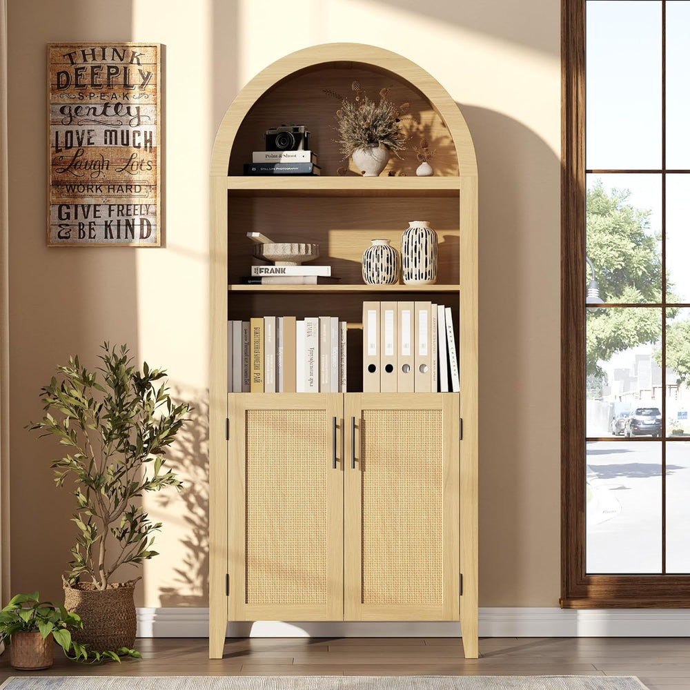 IDEALHOUSE Arched Kitchen Pantry Cabinet with Doors - 5-Tier Open Display She...