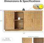 win2win 63" Fluted Sideboard Buffet Cabinet with Faux Marble Top, Modern Credenza with Storage, Wood Boho Media TV Console Accent Cabinet for Living Room Kitchen Hallway, Oak
