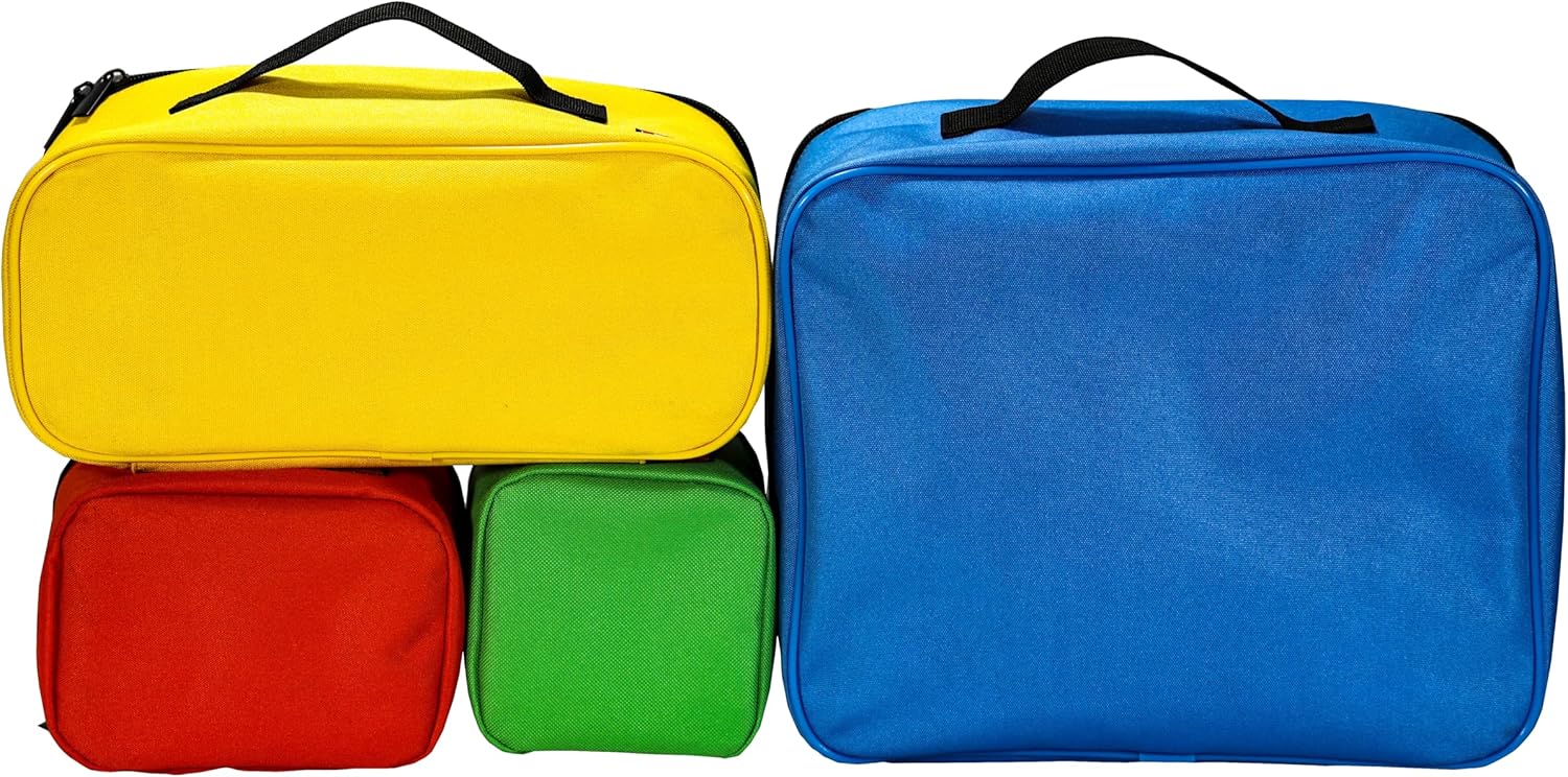 4-piece Kids Toy Storage Organizer Set Bag for Toy Building Bricks with See Through Clear TPU Top, Small Toy Packing Cube Bags, Clean Up Container case(blank pattern)