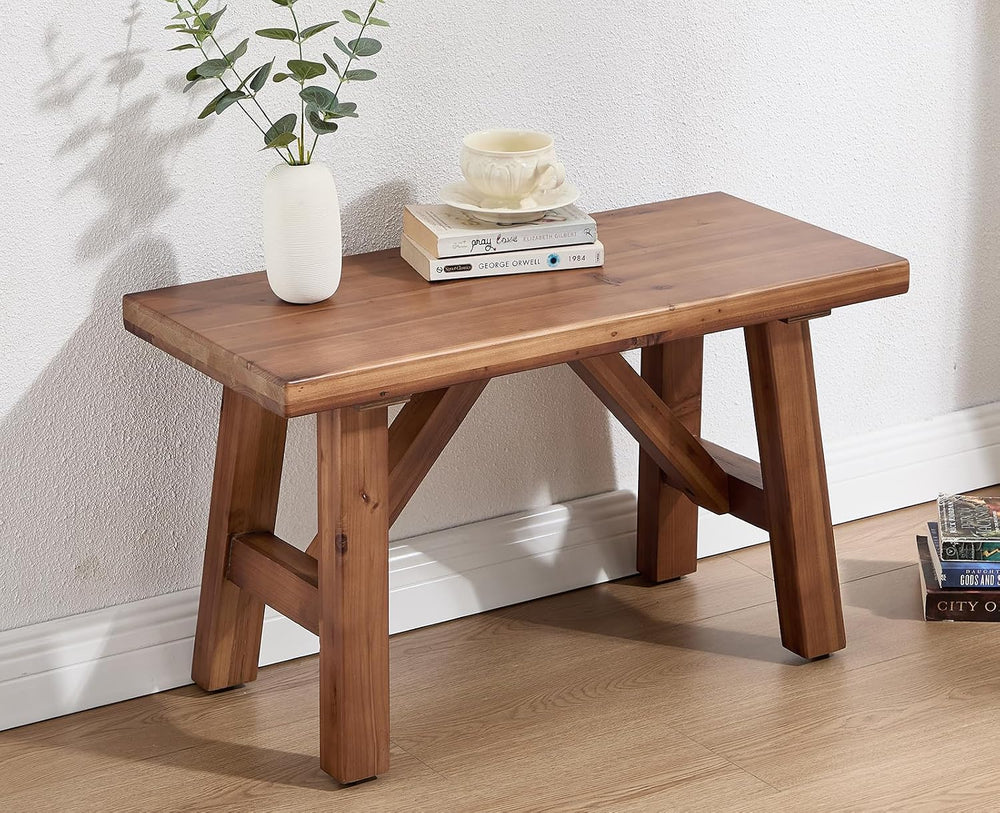 chairus Farmhouse Solid Wood Bench, 30" Entryway Bench Seat Rustic Narro...