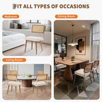 GarveeHome Natural Rattan Dining Chairs Set of 6, Linen Upholstered Kitchen Chairs with Tall Cane Backrest and Strong Wood Legs for Dining Room, Kitchen, Restaurant, Beige