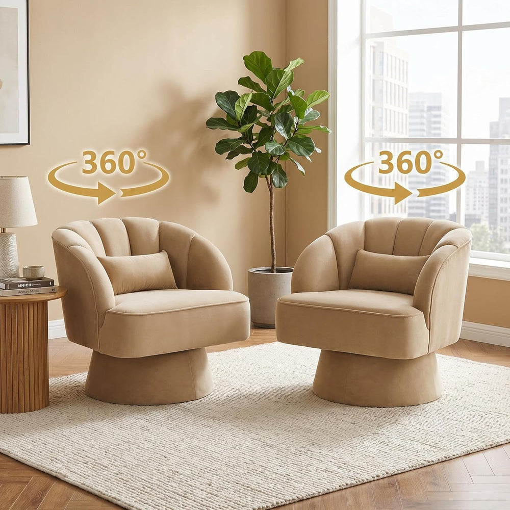 GarveeHome Modern 360° Swivel Velvet Barrel Accent Armchair – Striped Backres...