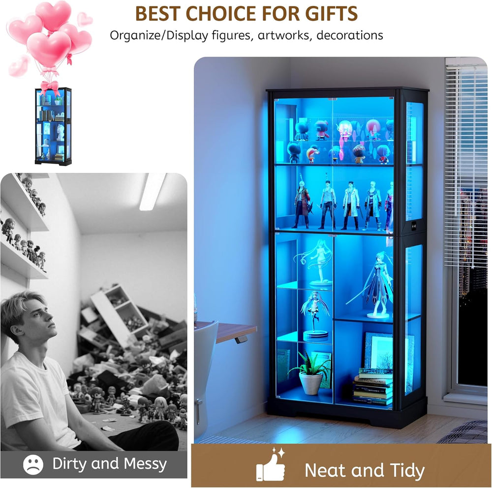 Gurexl Modern Glass Display Cabinet with Human Body Sensor, 7-Tier Curio Cabi...