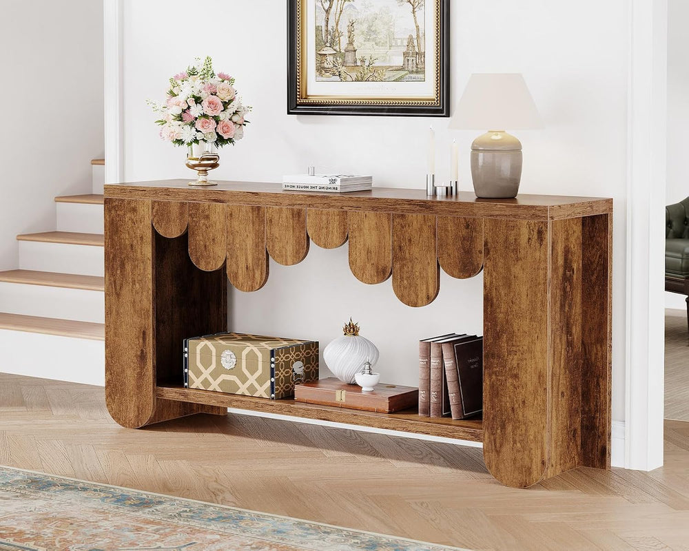 IBF 63” Long Entryway Table, 2-Tier Console Table with Storage Rustic Brown |...