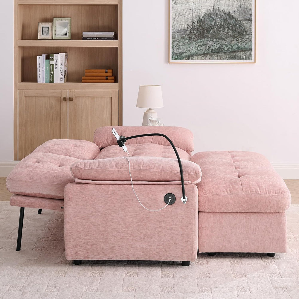 Chaise Lounge Chair Indoor with Storage Ottoman, Comfy Chenille Tufted Lovese...