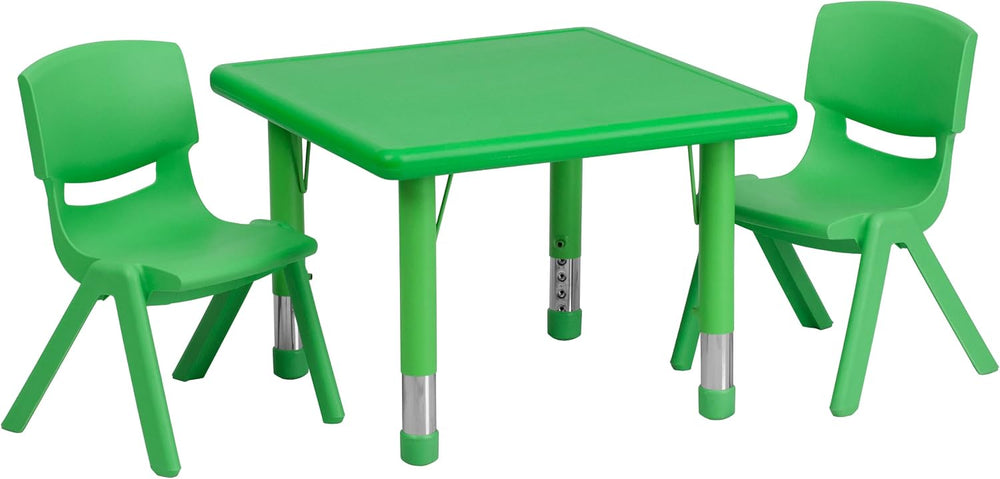 Flash Furniture 24 in Plastic Square Activity Table with 2 Chairs, Green | He...