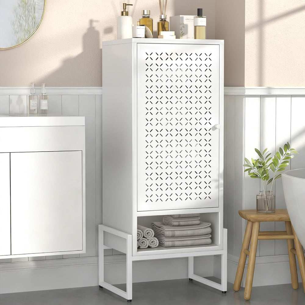 LEYNOT Small Bathroom Storage Cabinet,Metal Pantry Cabinet with Door and Adju...