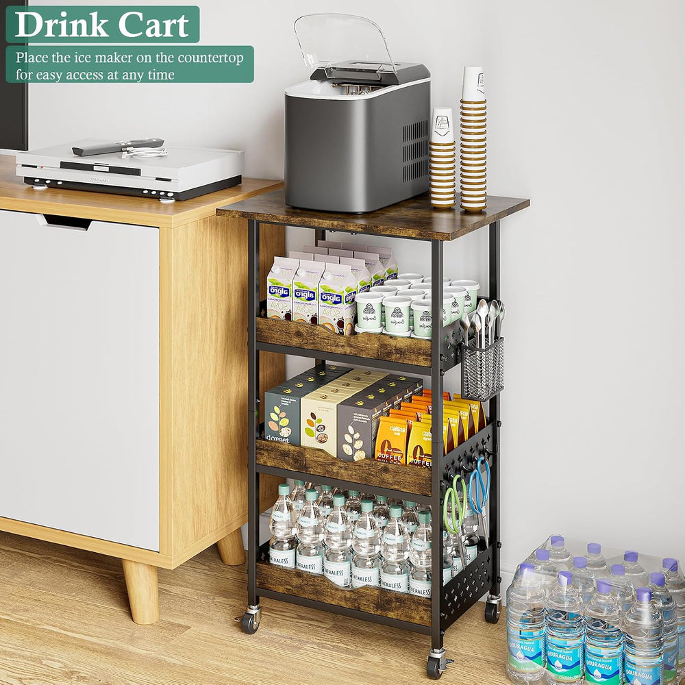XYZLVSI Small Rolling Microwave Cart, 4 Tier Kitchen Storage Rack on Wheels |...