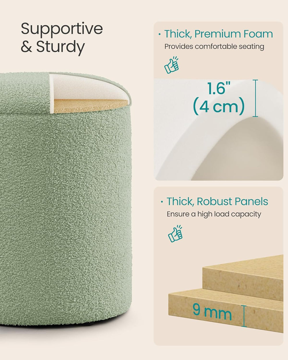 SONGMICS Vanity Stool, Set of 2, Round Storage Ottoman, Small Ottoman Coffee ...