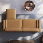 Vesgantti 100" Faux Leather Sofa with Movable Ottoman, Large 2 Seater L Shaped PU Leather Couch with Side Pocket, Comfy Mid Century Modern Modular Sectional Sofa for Living Room, Apartment, Camel