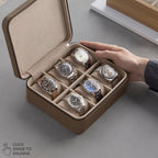 TAWBURY Watch Case - 6 Slot Genuine Top-Grain Leather Watch Box for Men & Women with Extra Wide Pillows for Large Watches - Portable Wristwatch Storage for Home & Travel (Taupe)