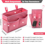 Bseash Bunk Bed Organizer, Bedside Caddy Hanging Bed Organizer Storage Bag with 4 Pockets and 2 Hooks, for College Dorm Rooms Bed, Hospital Bed, Baby Bed Rails, 600D Oxford Cloth (Pink)
