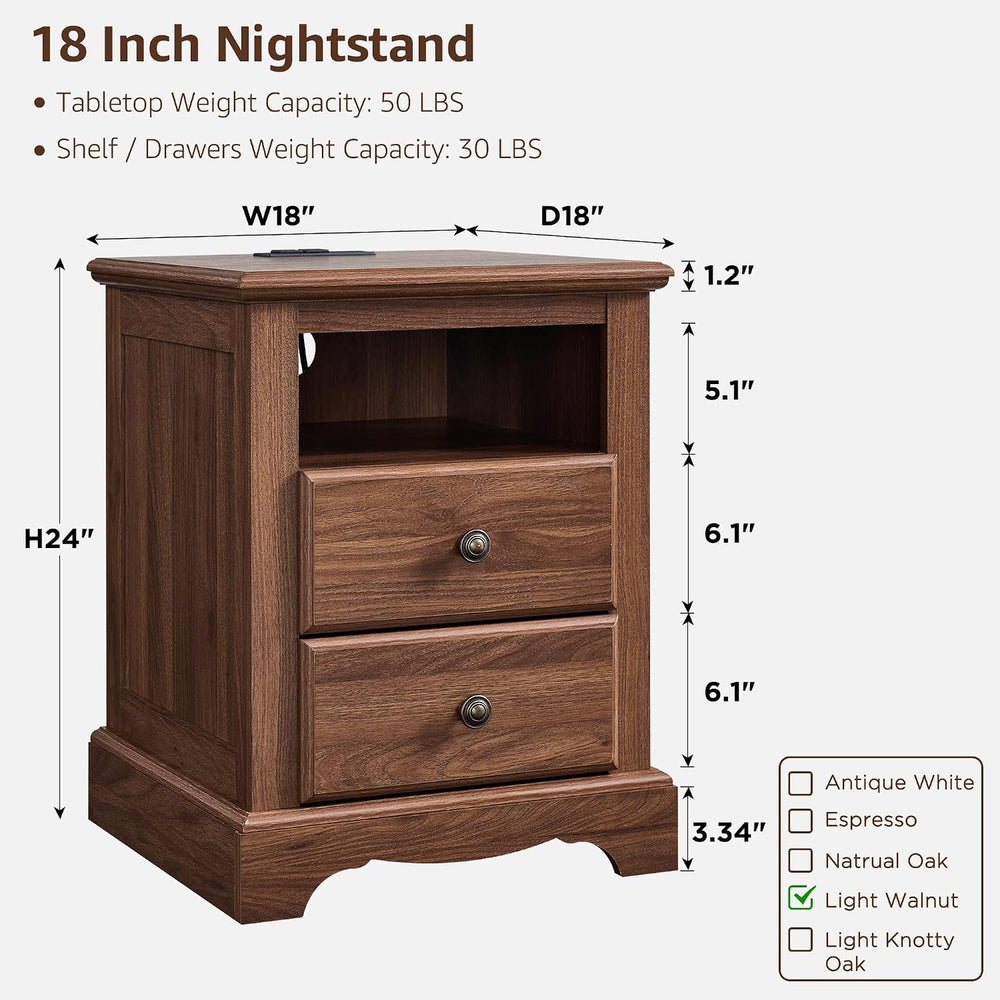 T4TREAM Nightstand Set of 2 with Charging Station, 18" W Vintage End Tab...