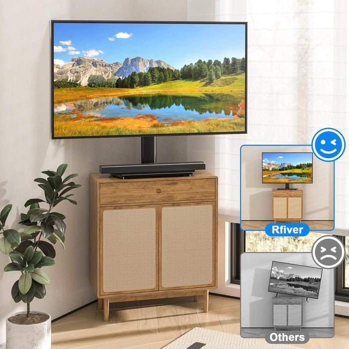 Rfiver Universal Swivel TV Stand for 27-50 55 60 Inch TVs | Height Adjustable Tabletop TV Stand Holds up to 88 lbs, Pedestal TV Stand with Tempered Glass Base, Replacement TV Mount