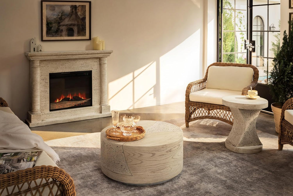 FESTIVITY 17.91" Round MGO Side/End Table with Natural Stone & Wood-...