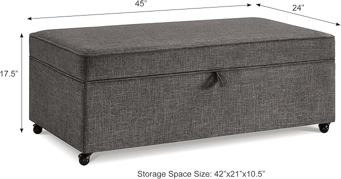 Ball & Cast 45" Sofa Ottoman with Storage, Linen Upholstered Bench with Rotation Casters and Safety Hinge for Living Room, Multi-Function Coffee Table,Charcoal Grey