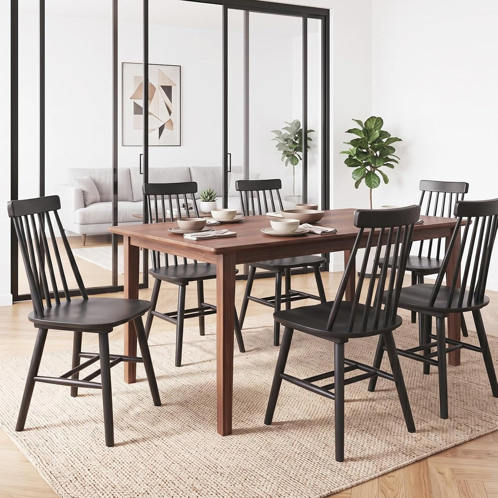 Black Wood Dining Chairs Set of 6, Windsor Farmhouse