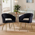 Black and Gold Velvet Dining Chairs, Modern Dining Room Chairs with Arms Set of 2 Upholstered Accent Chair Armchair with Barrel Back for Kitchen Living Room