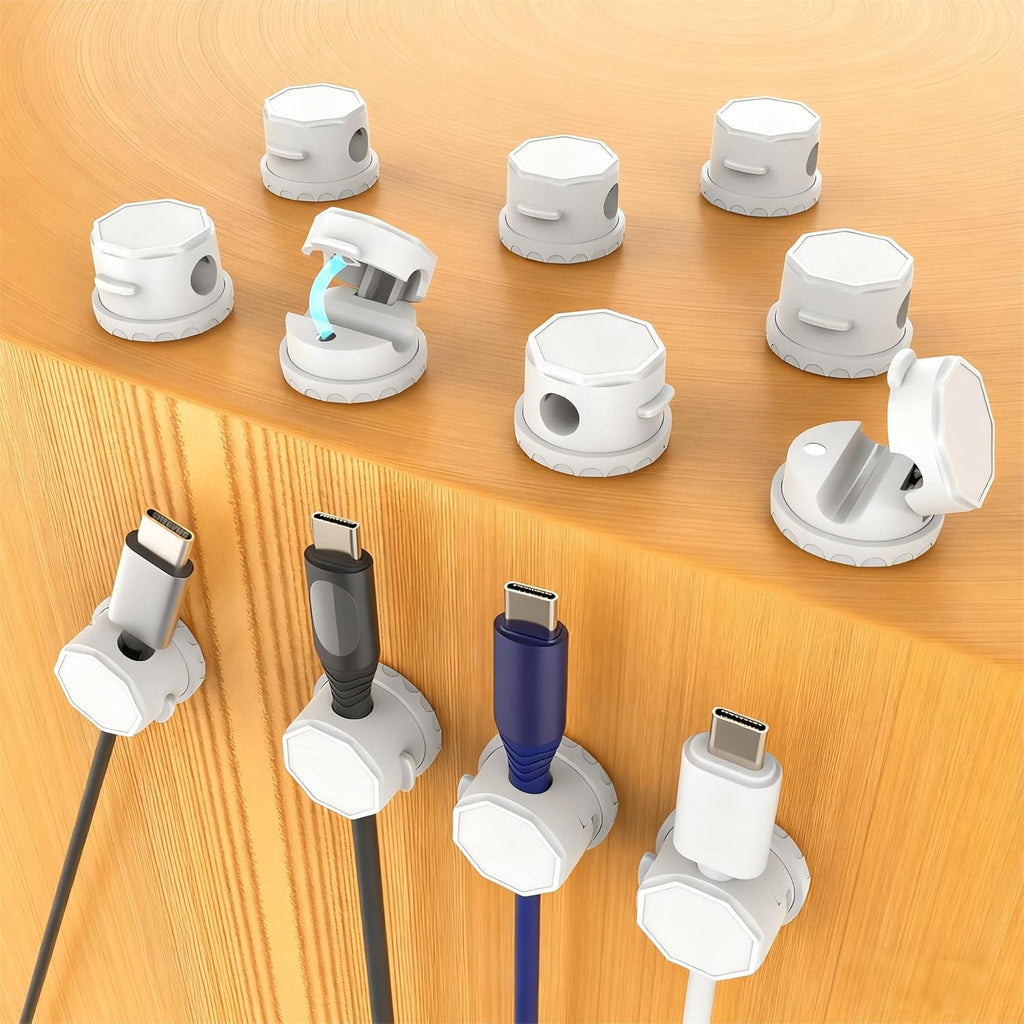 6 Pack Magnetic Cord Clips, 360° Rotatable Adjustable Cable Organizer, Strong Adhesive Wire Holders for Desk, Wall, Car, Nightstand, Home Office & Under Desk Cable Managemen