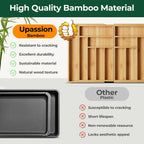 Large Silverware Organizer, 13 Slots Magnetic Connected Expandable Bamboo Utensil Drawer Organizer From 21 to 37.4 Inches, Adjustable Flatware and Cutlery Holder, Utensil Tray for Kitchen Natural