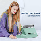 KDD Tablet Pillow Holder, Foldable iPad Stand for Lap, Bed and Desk -Tablet Soft Pad Dock with Pocket & Stylus Mount Compatible with iPad Pro 12.9, 10.5, 9.7 Air Mini 6 5 4 3, E-Reader