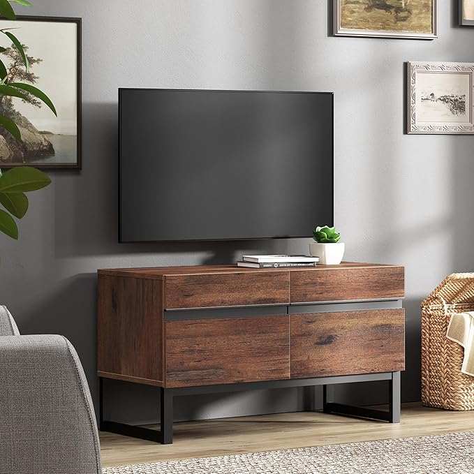 WAMPAT Modern TV Stand for TVs Up to 40 Inch, Entertainment Center Media Console with Storage Cabinet, TV Console for Living Room, Brown