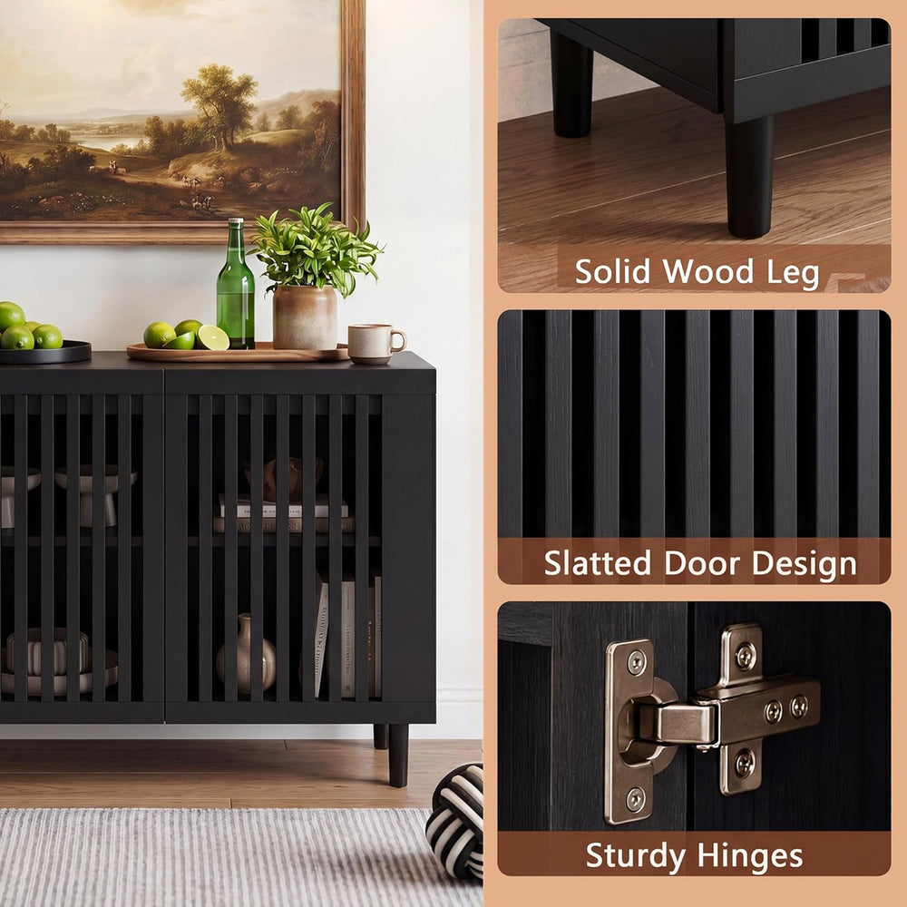 CHUWELL 31.5" Farmhouse Buffet Cabinet with Storage, Modern Black Sidebo...