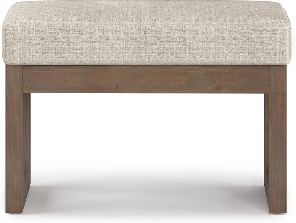 SIMPLIHOME Milltown 27" Wide Tweed Look Fabric Ottoman in Platinum