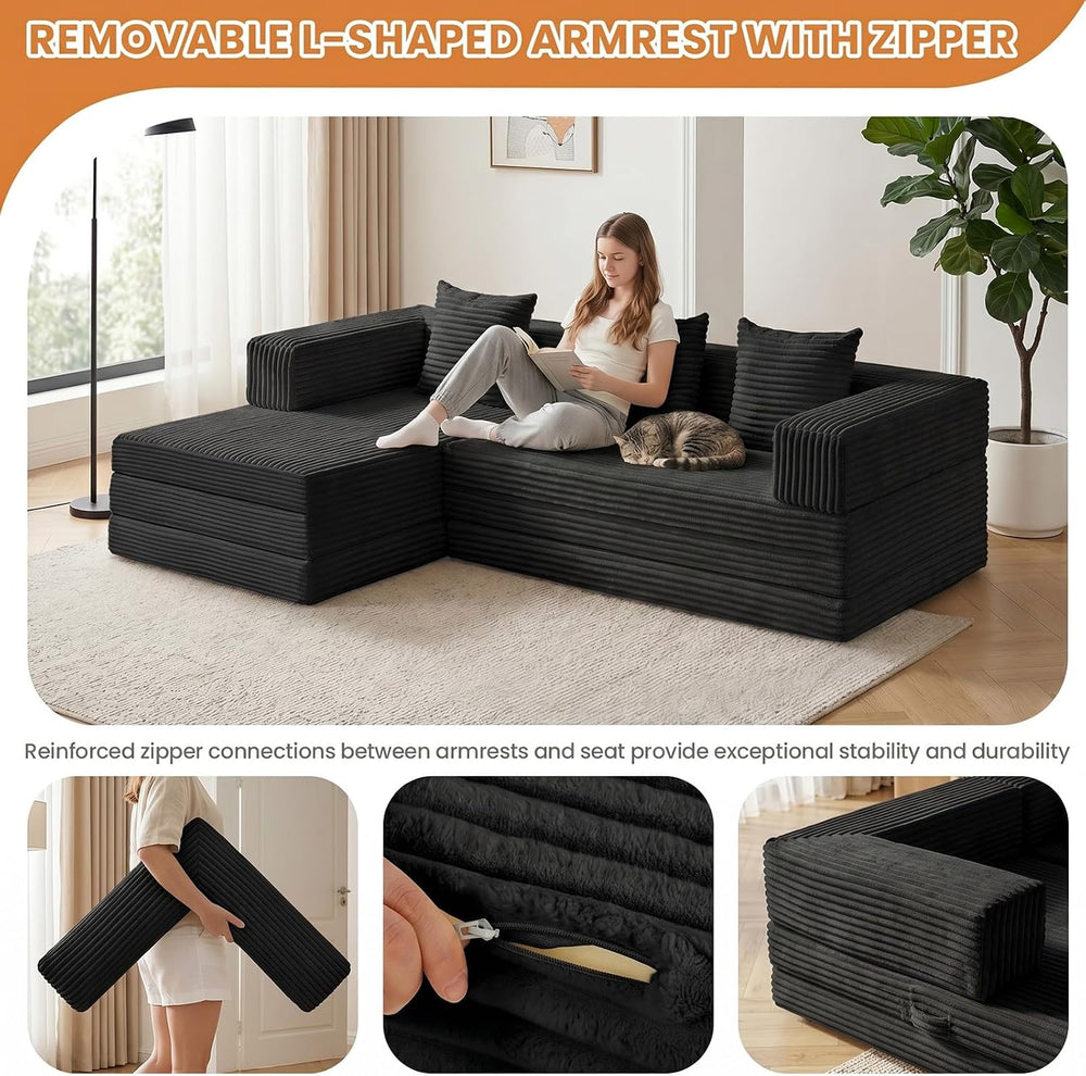 79" Modular Sectional Sofa, Convertible Sleeper Sofa Bed, Modern Tri-Fol...