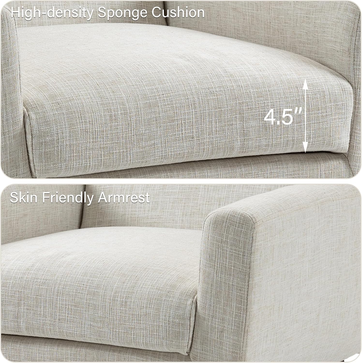 Mid-Century Modern Linen Blend Accent Chair, Beige, Set of 2 | Tufted Button Backrest, 4.5" Plush Seat Cushion, Solid Wood Frame, Easy Assembly, For Living Room Bedroom, & Small Spaces
