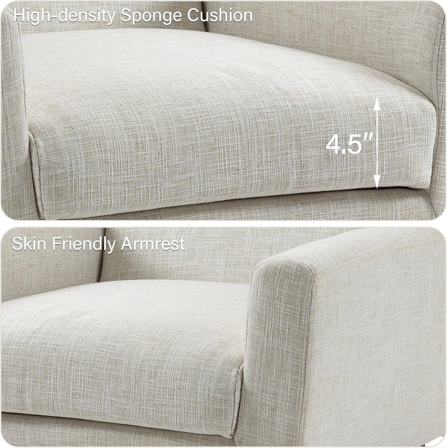 Mid-Century Modern Linen Blend Accent Chair, Beige, Set of 2 | Tufted Button Backrest, 4.5" Plush Seat Cushion, Solid Wood Frame, Easy Assembly, For Living Room Bedroom, & Small Spaces