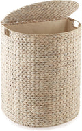 Casafield Half Moon Laundry Hamper with Lid and Removable Liner Bag - Whitewash, Woven Water Hyacinth Laundry Basket for Clothes and Towels