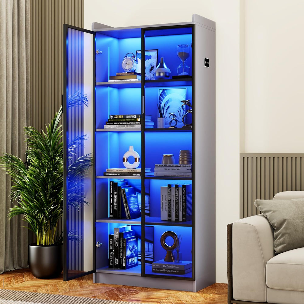 Dystler 65" Tall 5-Tier Display Cabinet with Doors and Adjustable Shelves