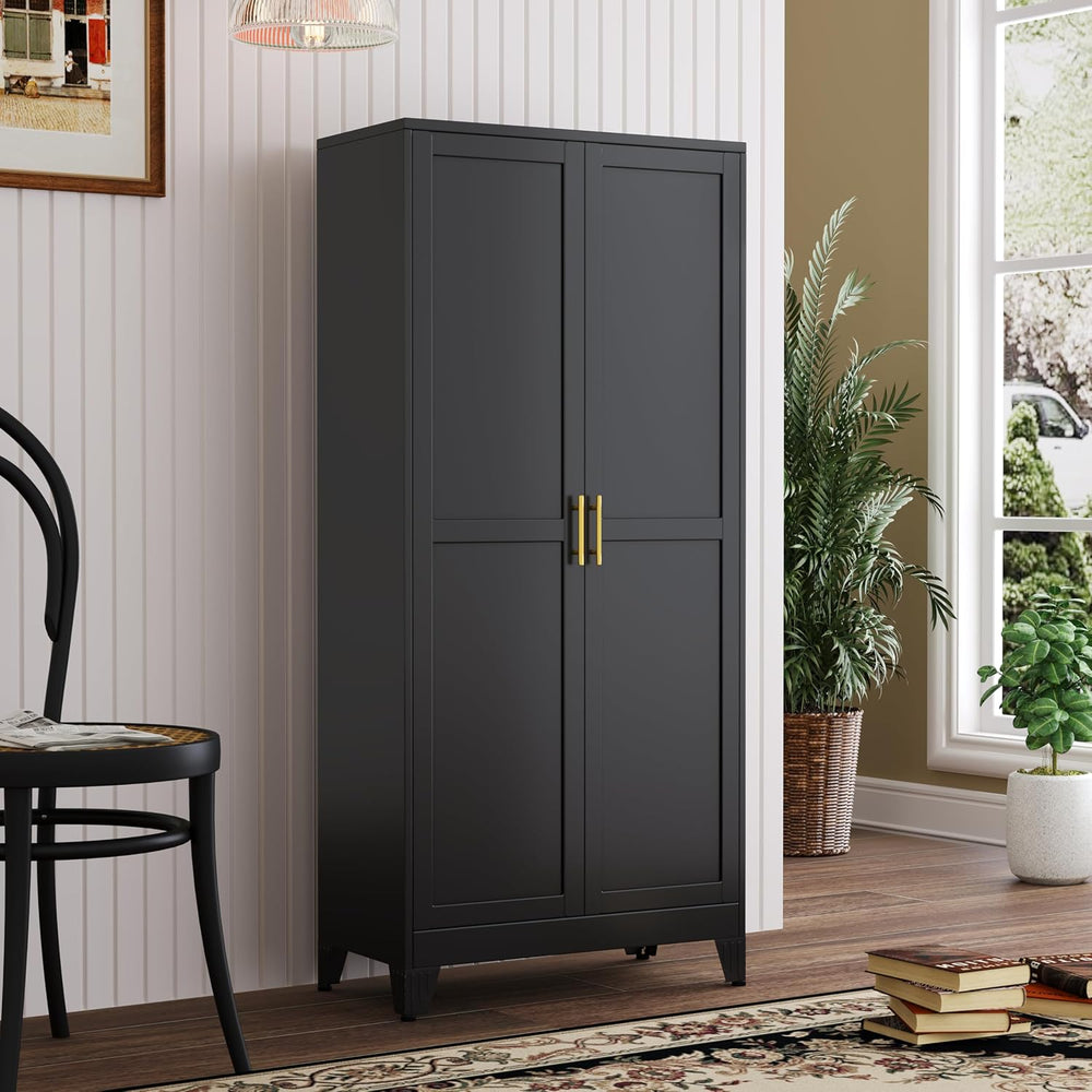 PAOFIN Metal Kitchen Pantry Storage Cabinet with 2 Doors and 3 Adjustable She...