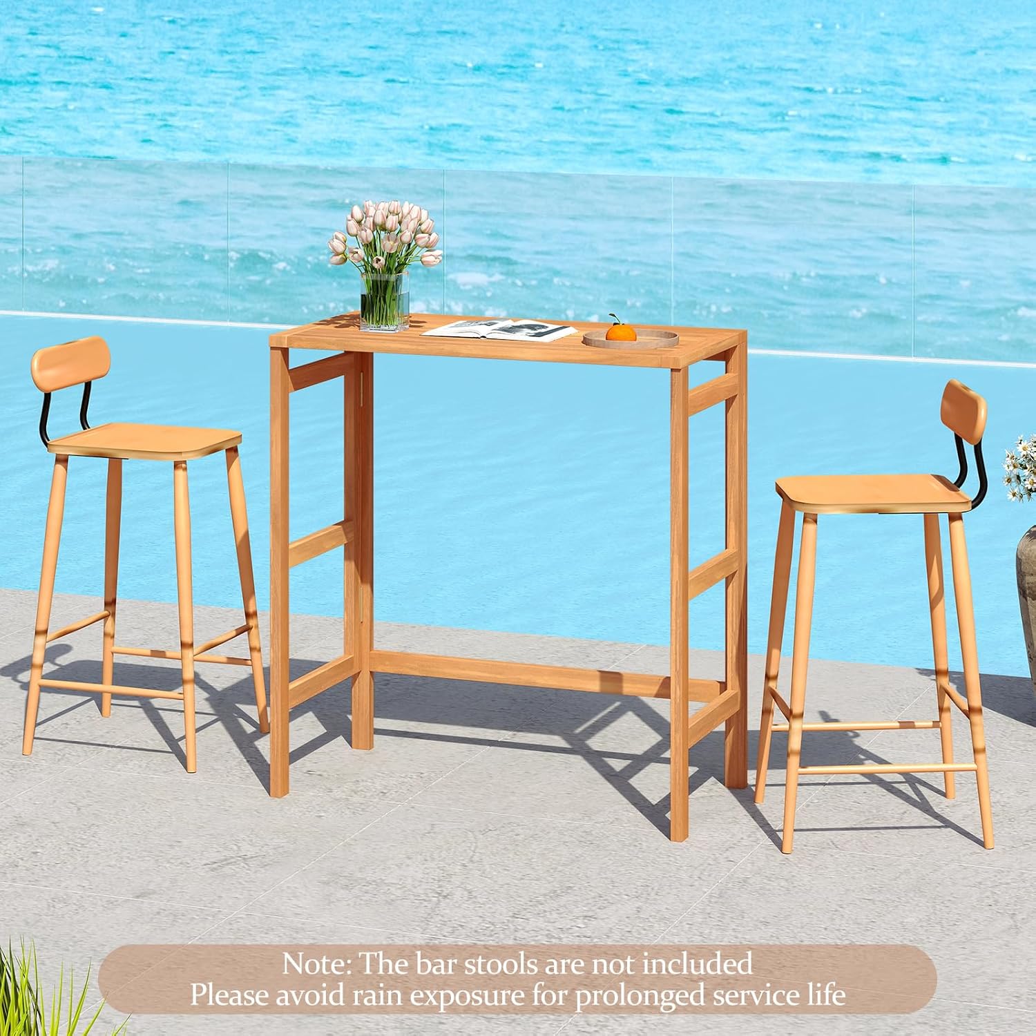 Tangkula Acacia Wood Outdoor Folding Bar Table, Patio Rectangle Counter Height Pub Table with Slatted Tabletop, for Balcony, Backyard Garden and Poolside