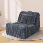 Bean Bag Chair for Adults, Giant Lazy Floor Bubble Sofa with Soft Pillow, Comfy Faux Fur Fireside Beanbags with Handle for Living Room, Bedroom, Apartment, Dark Blue