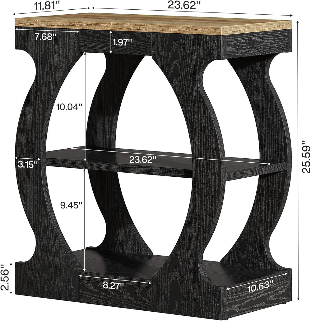 Tribesigns End Table with 3-Tier Storage, Narrow Side Table with Curved Frame...