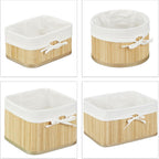 Relaxdays Set of Bamboo Storage Baskets, HxWxD: 17.5 x 32 x 23 cm, Set of 4 Bins for the Shelf or Closet, Natural Brown
