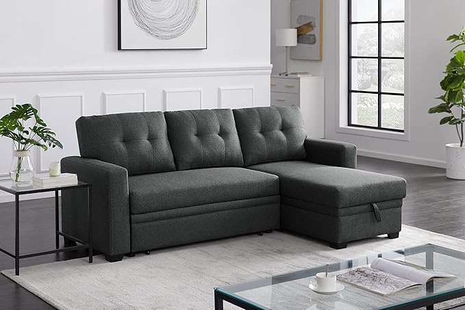 Devion Furniture Maison 4-in-1 Convertible L Shaped Couch with Pull Out Bed and Storage, Sectional Sleeper Sofa with Reversible Chaise for Living Room, Apartment, Bedroom, Office