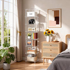 Acrylic Bookshelf, Small Bookcase, Standing Freestanding Corner Storage Shelves Display Shelf for Living Room, Bedroom (Clear, 8 Tier)