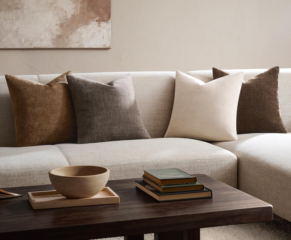 Pack of 4 Throw Pillow Covers 20x20 Inch Chenille Textured Neutral Brown Soft...