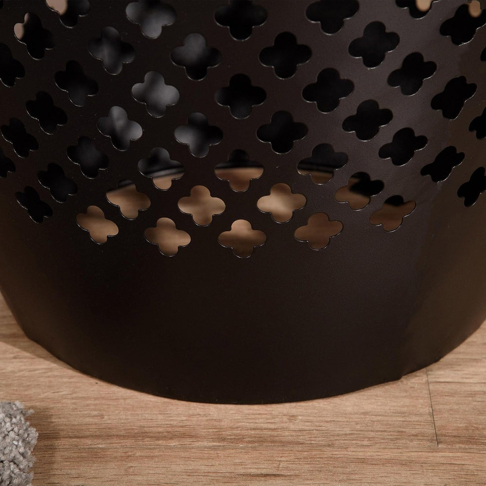Black Steel 12.5in Round Patio Side Table 18in Tall, Hollow Drum Structure, 2...