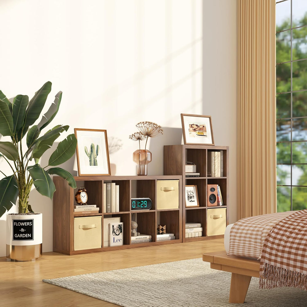 furtble Bookshelf with Storage Bin, 6-Cube Storage Organizer, Modern Wood Ope...