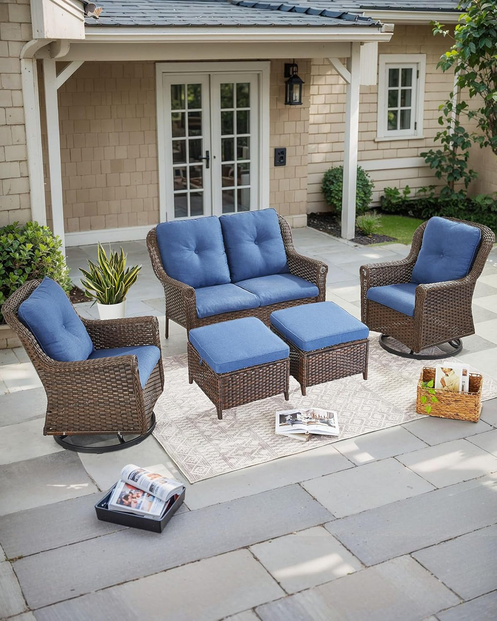 Patio Ottoman Outdoor Wicker Side Table - 2PCS Multipurpose Heavy Duty All-We...